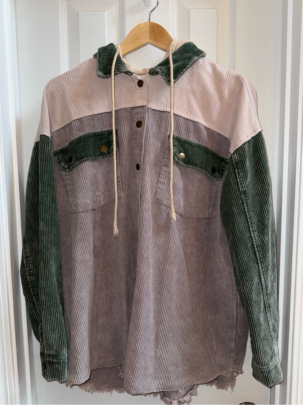 ColorBlock Button Close Corduroy Hoodie Jacket XL Countrycore Rugged Oversized